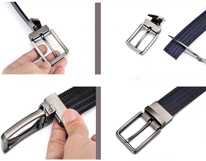 Men's Genuine Leather Reversible Belt Size 36-38 - Black and Brown Dress Belt for Men, Rotatable Buckle, Trim to Fit Custom Size, Casual & Formal Accessory by THS - Image 5