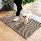 QiCaiJia Front Door Mat 17''x30'', Absorbent Dirt Resist Washable Non Slip Low-Profile Indoor Doormat, Easy Clean Welcome Entryway Door Mats, Brown