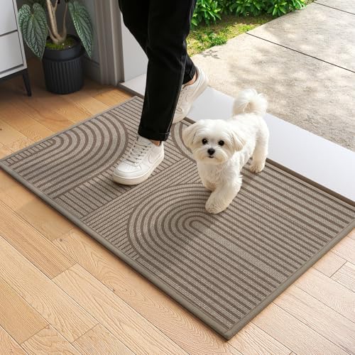 QiCaiJia Front Door Mat 17x30 Absorbent Dirt Resist Washable Non Slip Low-Profile Indoor Doormat Easy Clean Welcome Entryway Door Mats Brown