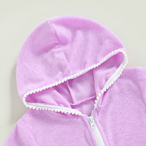 Image of Girls Terry Cloth Swim Cover Up Zip Up Hooded Bathing Suit Coverup Wraps Rufled Kids Pool Beach Robe Cover-Up Dress