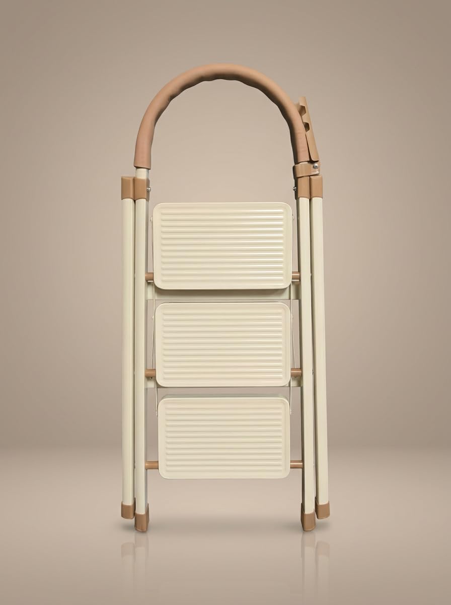 Scala pieghevole 3 gradini con corrimano, scaletta in acciaio, gradini larghi antiscivolo 18 cm, portata 150 kg, compatta