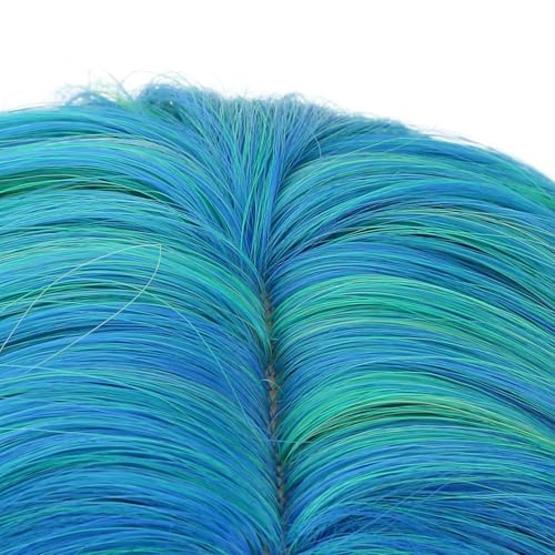 Image of PATTNIUM Blue Mixed Green Wigs for Kids Girls Short Curly Wavy Wigs Side Part Shoulder Length Heat Resistant Synthetic Wig Halloween Cosplay Costume Party Wigs