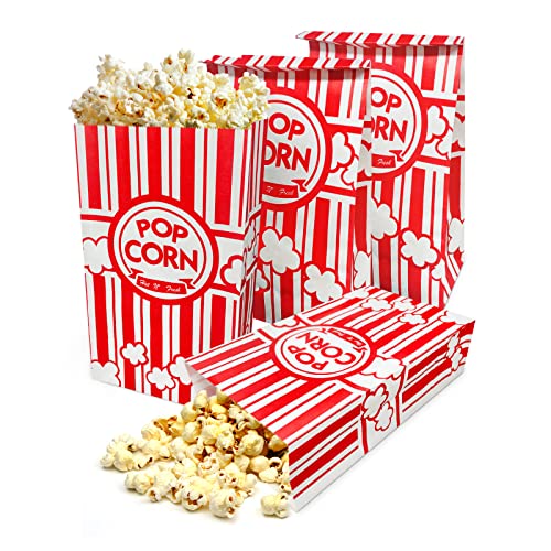 Image of 100 Pcs Flat Bottom Popcorn Bags, 2 oz Paper Popcorn Bags for Family Movie Night Baseball Themed Carnival Christmas Birthday Party