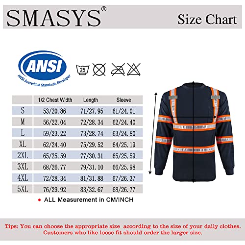 Smasys Reflective Safety Work Shirts - High Visibility Long Sleeve T Shirts Ansi With Pockets And Pvc Reflective Tape For Men,Women (Navy-Orange,Xl) #TOP6