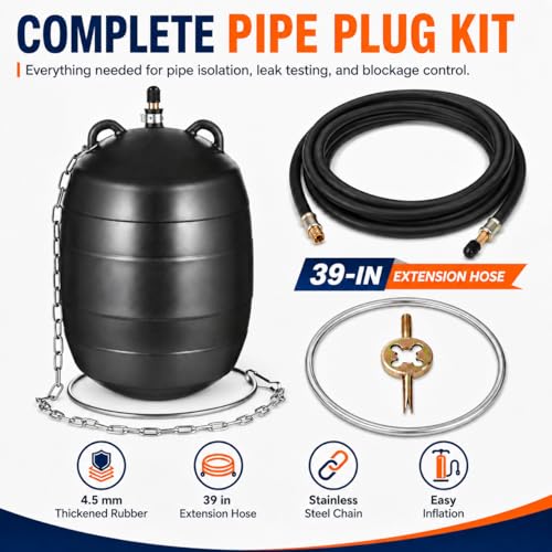 Image of Inflatable Pipe Test Plug, with 39.37 Inches Quick-Install Rubber Extension Hose and Two snap Hook, Rubber Plumbing Balloon (8 inch)
