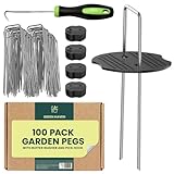 Green Haven Garden Pegs Buffer Bundle 100 Pack - Heavy Duty Garden Pegs for Weed Control Membrane Pegs, Weed Barrier Fabric, Netting & Landscaping, 15cm Metal Staples w/Large Buffer Surface - Image 1