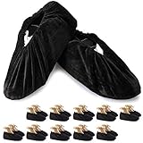 PlasMaller 10 Pairs Black Non Slip Washable Reusable Shoe Covers For Household Thickened Boot...