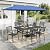 Sophia & William Patio Dining Set with 13ft Double-Sided Patio Umbrella, 8 Piece Metal Outdoor Table Furniture Set with 6 Outdoor Stackable Chairs, 1 Rectangle Dining Table and 1 Large Navy Umbrella