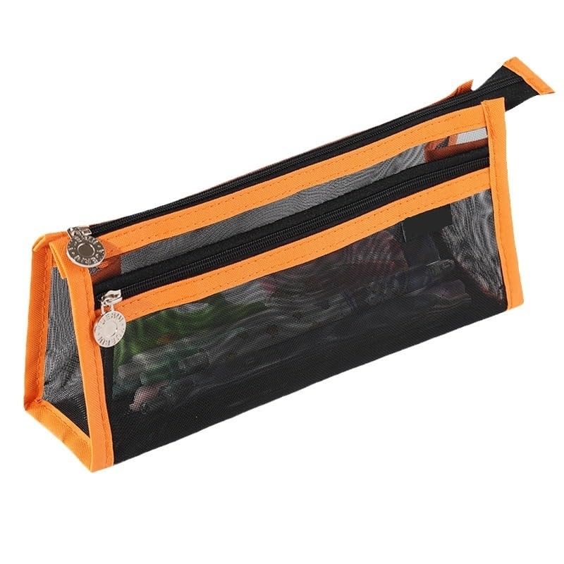 Astuccio in rete con manico e cerniera, astuccio trasparente da viaggio, organizer compatto per cancelleria per scuola, ufficio e uso domestico, nero