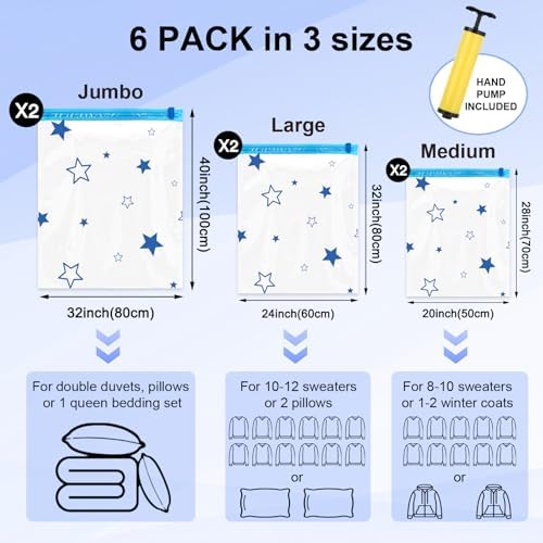 Ceecysaa 6 Pack Vacuum Storage Bags with Hand Pump Space Saver for Clothes - 2