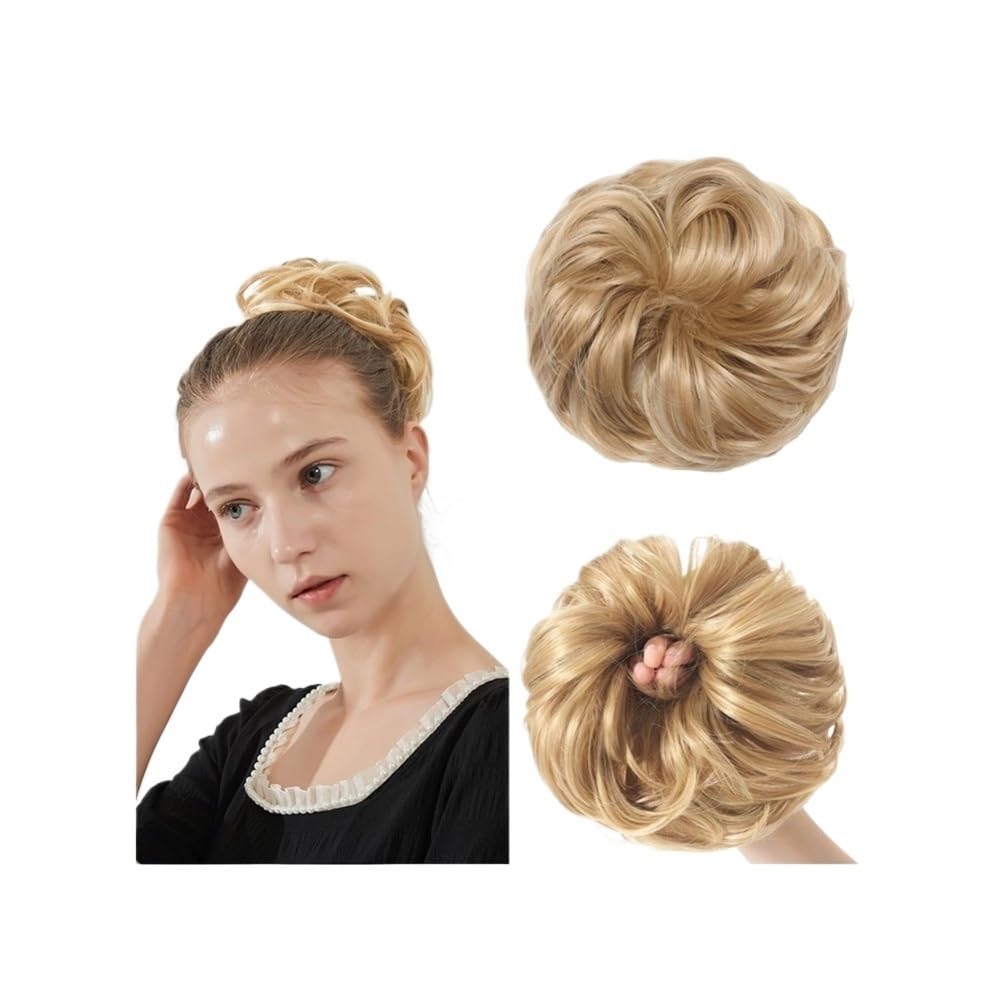 QRSTUVXZY Messy Bun Hair Piece Curly Synthetic Extensions Scrunchies Fake Chignon Updo Hairpieces for Women(Beige Blonde Balayage)