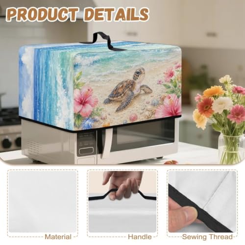 Image of Microwave Oven Cover, Air Fryer Toaster Oven Dust Cover Protective Dust-Proof Countertop Appliance Protector, S, 18.25 x 14.5 x 11 Inches, Beach Sea Turtle Hibiscus Flower