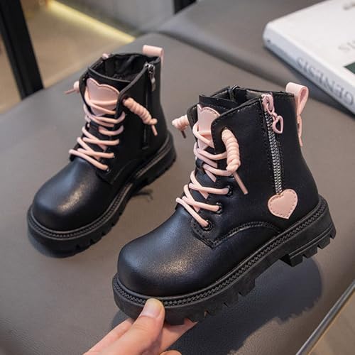 Girls Boots Kids Fashion Hearted Side Zipper Lace Up Design Boots Cute Contrast Outdoor Mid Calf Boots Casual Shoes4
