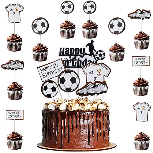 Belugsin Football Gâteau Topper Joyeux Anniversaire Gâteau Football Ornement Gâteau Cupcake Topper Football pour Garçons Fête d'anniversaire Football Fête Sportive Gâteau d'anniversaire Décoration