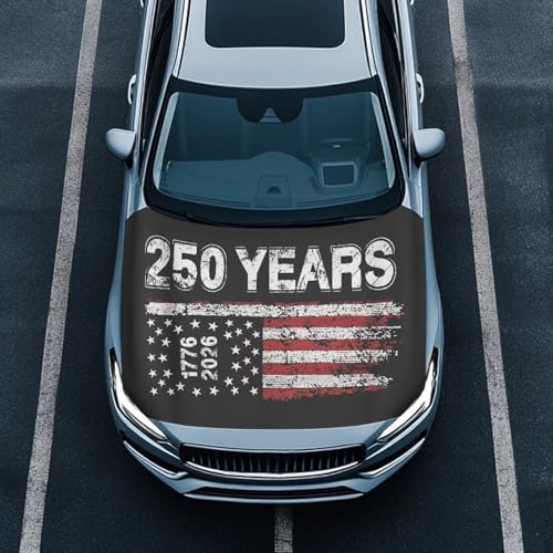 Image of American Flag 250 Years Car Hood Cover 1776-2026 Car Hood Cover Banner Elastic Car Bonnet Banner Stretchable Car Hood Dust Covers Auto Accessories Festival Decor, 4th of July
