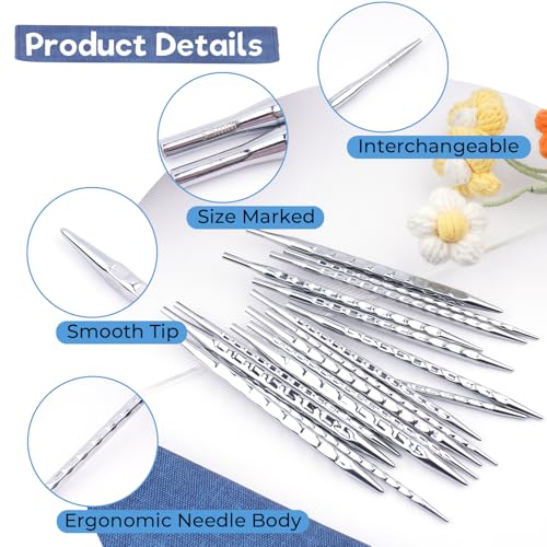 Image of BsHooker Interchangeable Knitting Needles Set with Case,8 Pairs Square Aluminum Circular Knitting Needles with 4 Cable,Ergonomic Needles Kit 3.5mm-8mm