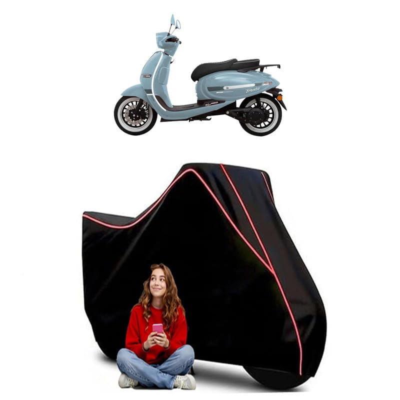 Image of Deltic Trento Scooty Bike Cover Water Resistant Outdoor Use Universal Fit Scooters Motorcycles Heavy Duty UV Protection Dust Rain Scratch Resistant Elastic Bottom Black Blue Piping
