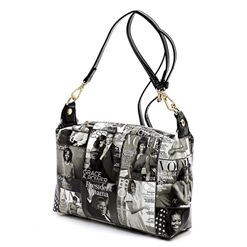 AMY&JOEY Glossy magazine cover collage crossbody bag purses Michelle Obama mini handbag (GREY/BLACK)3