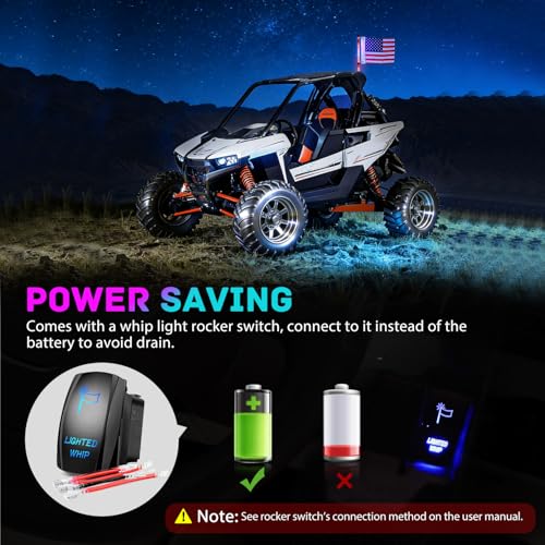 Image of Nilight LED Whip Light 1 PC 2FT COB RGB Spiral Lighted Antenna with Spring Base, Bluetooth App & Remote Control DIY Chasing Patterns & Music Sync Safety Whips for ATV UTV RZR Polaris Can-Am Truck