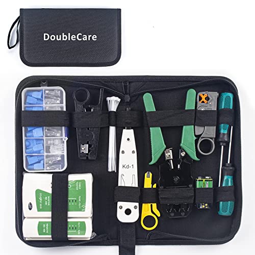 Probador del Cable de la Red, Kit de Herramientas para Electricista de Mantenimiento de Red con Pelacables, Crimpadora Prensador de Conectores de RJ45 Cristal y Kit de Comprobador de Cables(12 in 1) Cover