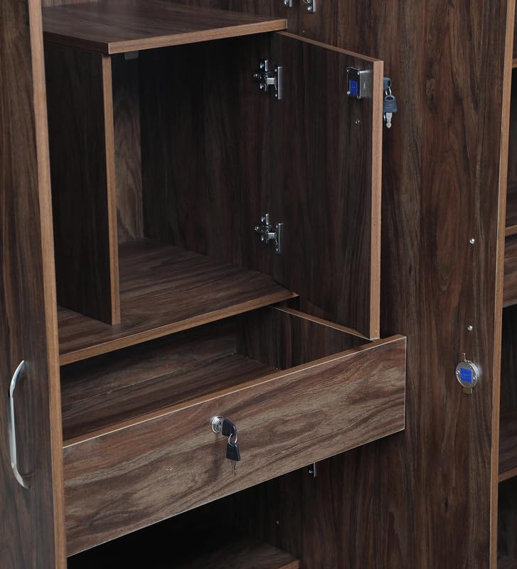 Image of Mintwud Pepperfry Engineered Wood Wardrobe with 4 Doors Storage | Wooden Almirah for Living Room Bedroom Furniture | Storage Organizer Cabinet Cupboard for Clothes (Natural Walnut Finish)