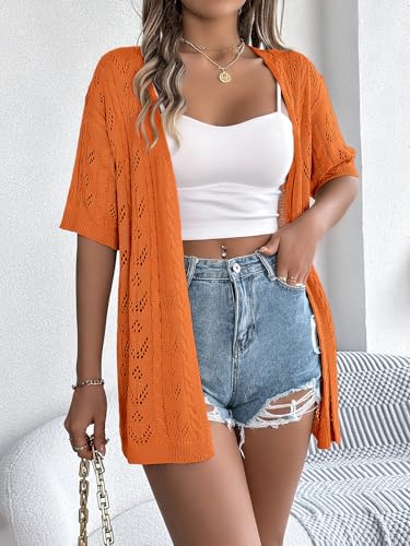 Image of Spicy Sandia Women's Loose Fit Short Sleeve Crochet Cardigan Sweaters for Summer