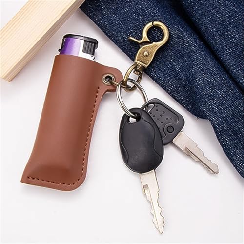 Capa de isqueiro de couro com chaveiro, bolsa de suporte de isqueiro portátil para bolso ou mini isqueiros, capa protetora de couro para equipamentos de acampamento EDC e transporte ao ar livre