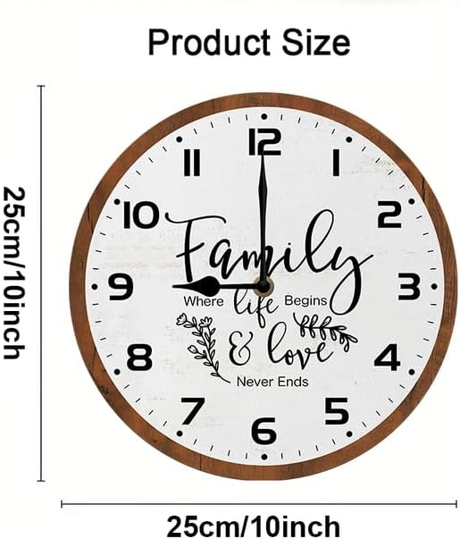 Miniatura 3 de Family Where Life Begins & Love Never Ends - Reloj de pared con pilas de 10 pulgadas, reloj de pared de madera para cocina, reloj de pared rústico
