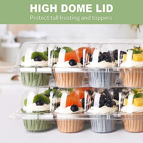 Lotfancy Cupcake Containers 24 Count, Set Of 10, Plastic Cupcake Boxes Bulk, Disposable Cupcake Carrier Holders With Detachable Lid, High Dome, Bpa Free (Standard Size) #TOP4