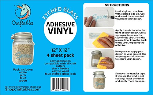 Craftables Etched Glass Starter Pack - Etched Glass Adhesive Vinyl For Cricut, Silhouette Cameo, And Craft Cutters - (4) 12In X 12In Sheets #TOP1