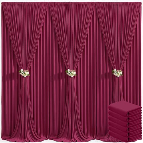 30ft x 10ft Burgundy Backdrop Curtain for Parties Wedding Maroon Wrinkle Free Backdrop Drapes Panels for Birthday Party Bridal Shower Photo Photography Polyester Fabric Background Decoration