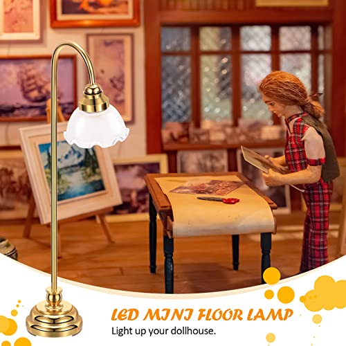 Hydren Miniature Dollhouse Floor Lamp, 1/12 Scale Miniature Furniture Led Light Furniture Dollhouse Accessories, Battery Operated Dollhouse Lights For Dollhouse Decoration (2 Pcs), Gold #TOP5