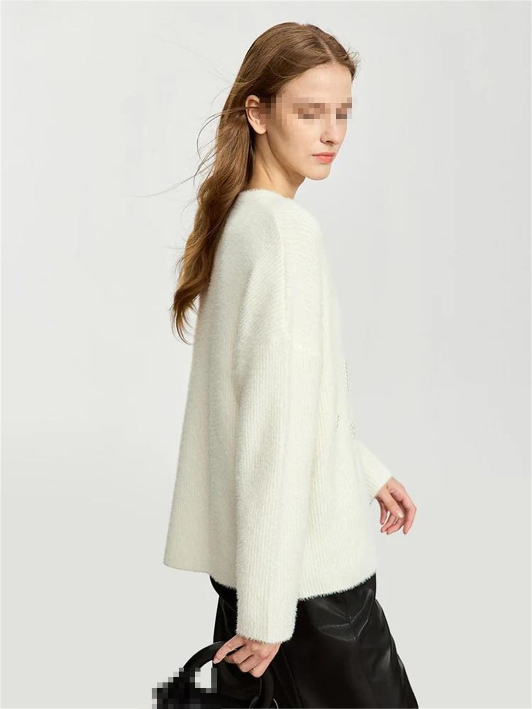 Cappotto da Donna Girocollo in Lana Maglione Invernale Sciolto con Maniche Lunghe Pullover Casual Solido
