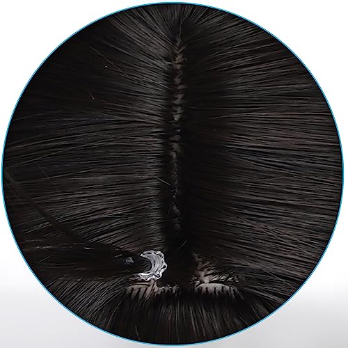 Image of Anime Black Blue mixed Red Wigs Men Long Straight Wig with Ahoge Bangs Layered Haircut Adult Game Dragon Lunae Cosplay Wigs Halloween,Christmas,Comic con,Game Show,Party