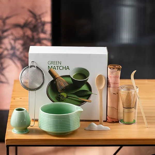 Matcha Whisk Set, Ceramic Matcha Set Includes Matcha Bowl, Matcha Whisk And Holder, Bamboo Scoop, Scoop Rest, Chashaku Matcha Scoop, Sifter And Tea Towel - 8 Pcs Matcha Kit For Matcha Lovers