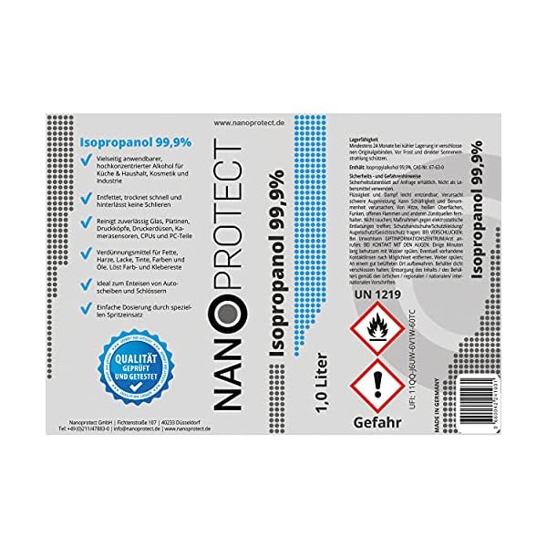 Nanoprotect Isopropanol 99,9% | 6 x 1 Liter Reiniger | Hochprozentiger Isopropylalkohol | IPA Reinigungsalkohol für Haushalt und Elektronik | Made in Germany – Bild 10