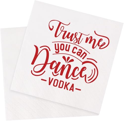 VOWFOO Divertidas servilletas de cóctel, 100 unidades, diseño de vodka, con la frase "Trust Me You Can Dance", para cóctel, fiesta, discoteca,
