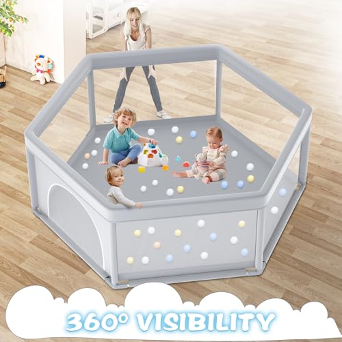 Image of besuhot Baby Playpen 65x65 Inch, Large PlayPen for Babies and Toddlers Hexagonal Type Baby Play Yards for Toddlers Infants
