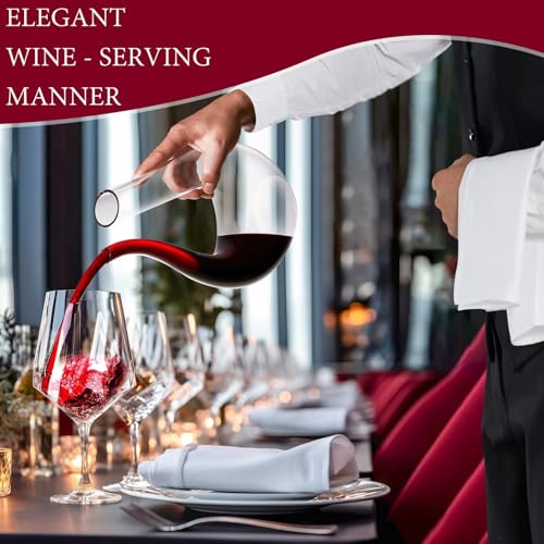 Image of Hand-Blown Lead-Free Crystal Glass Wine Decanter - 750 ml Swan-Neck U-Shape Aerator | Fathers Day Gift, Drip-Free Pour Edge, Wide Stable Base, Easy-Clean Thin Neck | Elevate Dinners & Parties