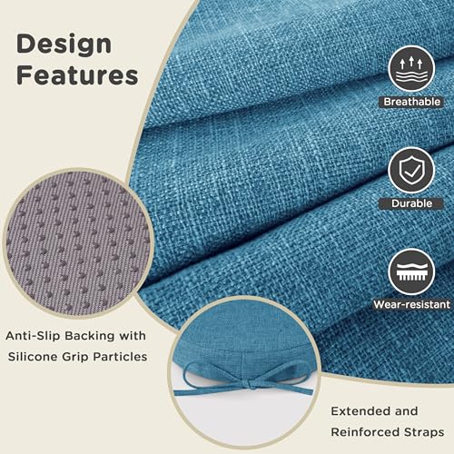 Image of AddGrace Round Bar Stool Cushions with Ties Set of 2 Non Slip Seat Cushions 12x12 Inch Washable Chair Pads Removable Washable Cover Blue