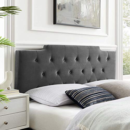 Modway MOD-6185-CHA Juliet Tufted Full/Queen Performance Velvet Headboard, Charcoal