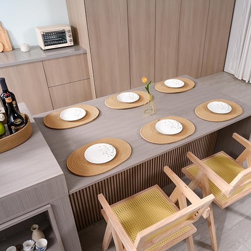 Placemats-Set-of-6-Oval–Woven-Boho-Farmhouse-Table-Mats-for-Dining-Table-for-6-Kitchen-Decor-Washable-and-Handmade-Rustic-Table-Accessories-Oval-Light-Brown Placemats Set of 6 Oval–Woven Boho Farmhouse Table Mats for Dining Table for 6 Kitchen Decor Washable and Handmade Rustic Table Accessories Oval Light Brown