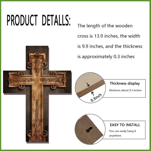 Miniatura 5 de JIBEVEYYI -Cruz de madera, decoración de pared cruzada, cruces decorativas para la pared, cruz religiosa decoración del hogar, cruz de pared de