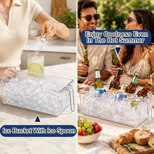 Ayuanb 2 Pcs Ice Storage Bin for Freezer, and 2 Pcs Flexible Scoop Set, Ice Bin with Lid and Pull Out Handle, Plastic Ice Container, Clear Ice Bucket for Home Fridge, 12.4 x 5.91 x 3.94 Inches by Ayuanb - Used condition - Image 3