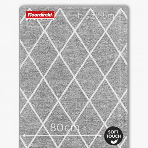 Floordirekt teppichläufer rutschfest - maßgefertigter Feinschlingen Teppich Läufer für Küche, Flur & Wohnraum - (80 x 150 cm, Grau Cosenza)