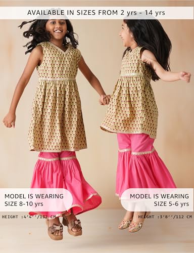 Image of Amazon Brand - Symbol Kids Girls Pure Cotton Kurta Sharara Set (2 pcs) | Ethnic Wear
