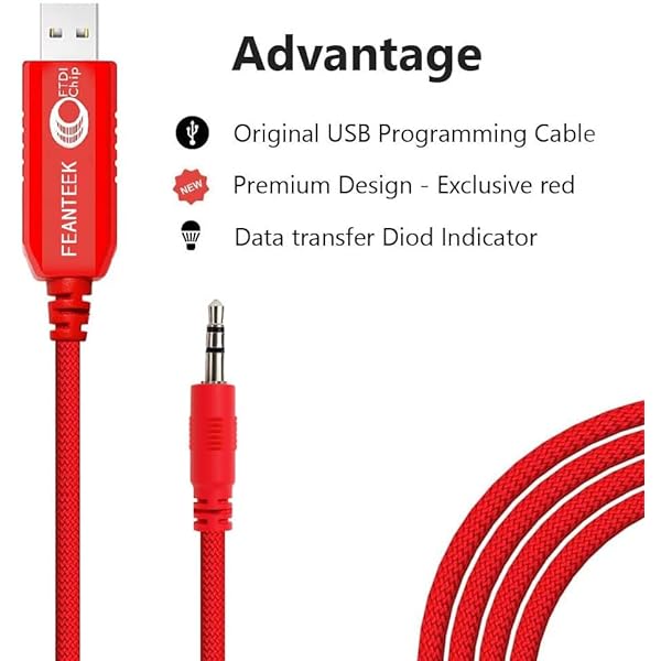 Feanteek USB Glucose Meter Cable for Onetouch Glucometer with Ultra2, UltraMini, UltraLink, and Ultra Smart Glucose Meter Cable, Red, 1M