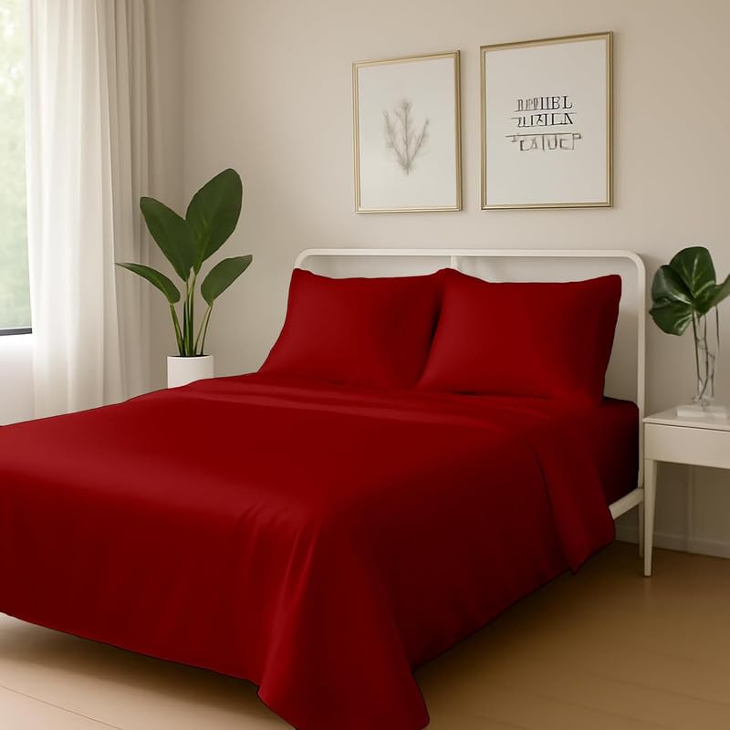 Image of Day Care-Luxury Satin Flat Single Bed (60x90 Inchs) Bedsheet|Ultra Soft Silky Smooth Touch|Breathable, Lightweight & Skin Friendly|Wrinkle Resistant|Crimson Burgundy