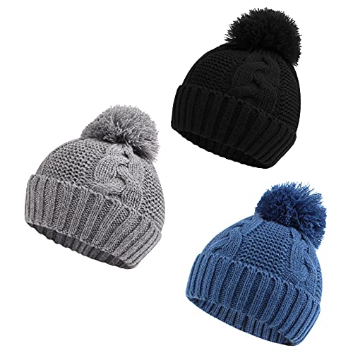 Image of Zsedrut Baby Winter Beanie for Girls Boys Infant Toddler Warm Knit Twist Hat with Pompom