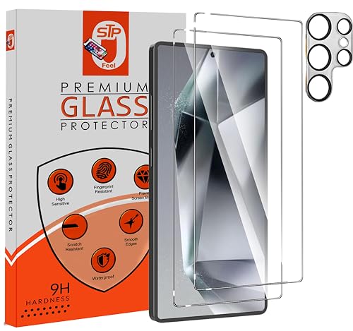 Image of STP FEEL 2+1 Pack For Samsung Galaxy S23 Ultra 5G (7.8 inch) Tempered Glass Screen Protector with Camera Lens Protector, 9H Hadness, Diamond-Grade Shatterproof, HD Clear, Anti-Scratch